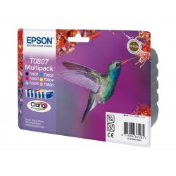 Epson T0807 Colibri - Pack de 6 - noire, cyan, cyan clair, magenta, magenta clair, jaune - original - cartouche d'encre