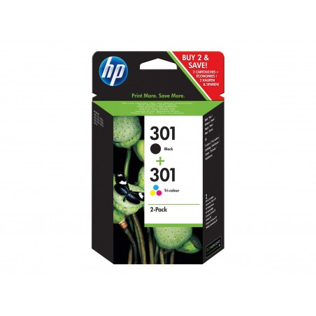 HP 301 - Pack de 2 - noire, couleurs (cyan, magenta, jaune) - original - cartouche d'encre