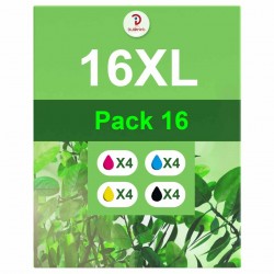 Pack de 16 cartouches compatibles 16XL Epson 4 noirs, 4 cyan, 4 magenta, 4 jaune