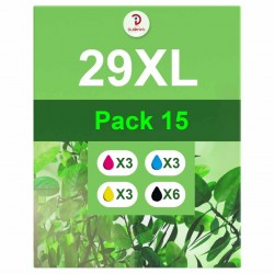 Pack de 15 cartouches compatibles 29XL Epson 6 noirs, 3 cyan, 3 magenta, 3 jaune
