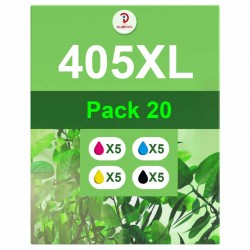 Pack de 20 cartouches compatibles 405XL Epson 5 noirs, 5 cyan, 5 magenta, 5 jaune