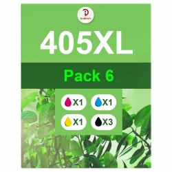 Pack de 6 cartouches compatibles 405XL Epson 3 noirs, 1 cyan, 1 magenta, 1 jaune