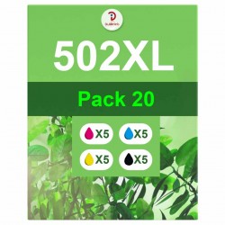 Pack de 20 cartouches compatibles 502XL Epson 5 noirs, 5 cyan, 5 magenta, 5 jaune