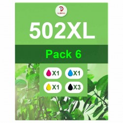 Pack de 6 cartouches compatibles 502XL Epson 3 noirs, 1 cyan, 1 magenta, 1 jaune