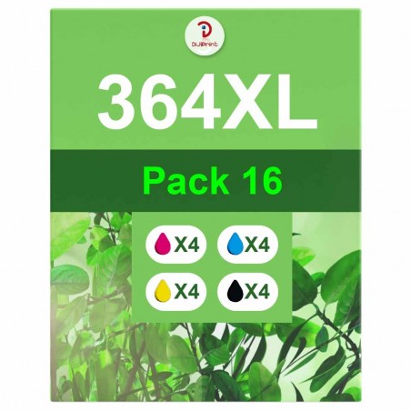 Pack de 16 cartouches compatibles 364XL HP 4 noirs, 4 cyan, 4 magenta, 4 jaune