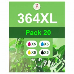 Pack de 20 cartouches compatibles 364XL HP 5 noirs, 5 cyan, 5 magenta, 5 jaune